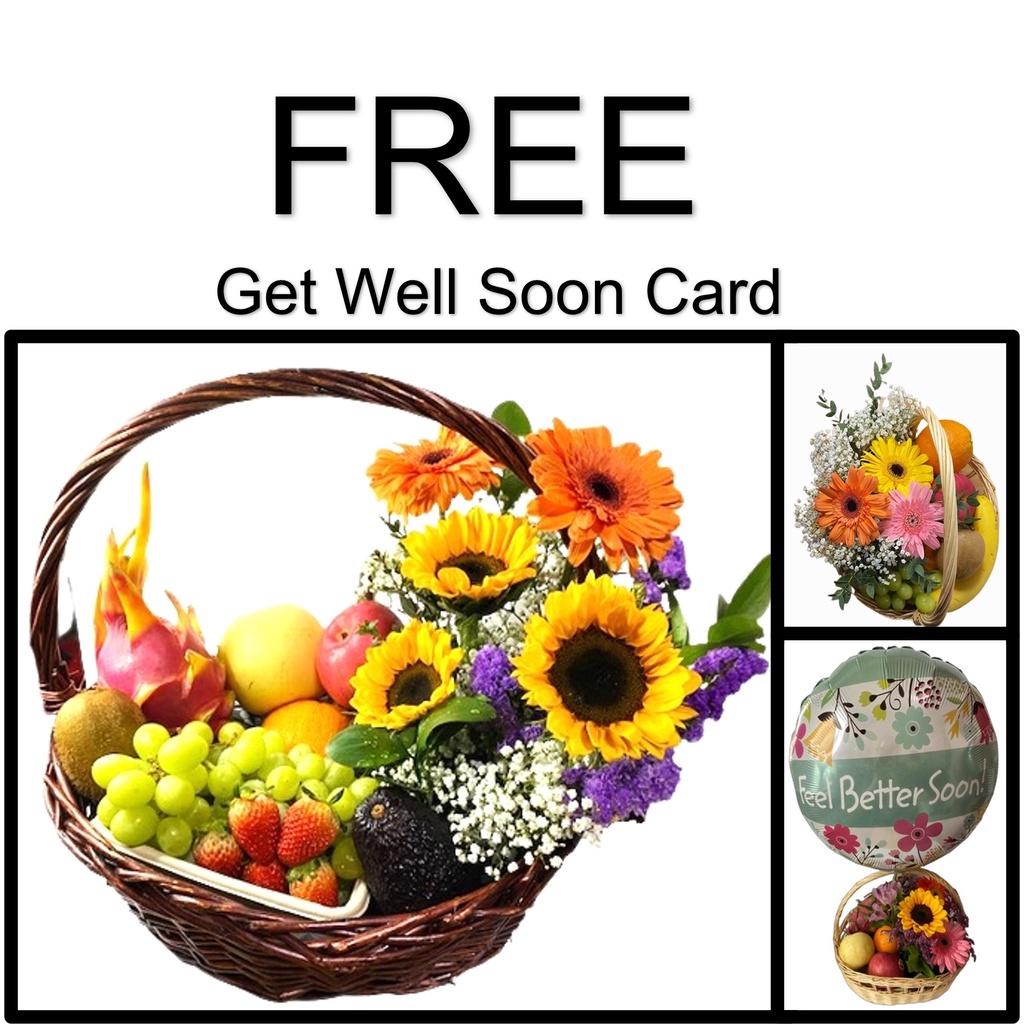 Fruits / Flowers / Helium Balloon hamper ( Get Well Soon / Happy