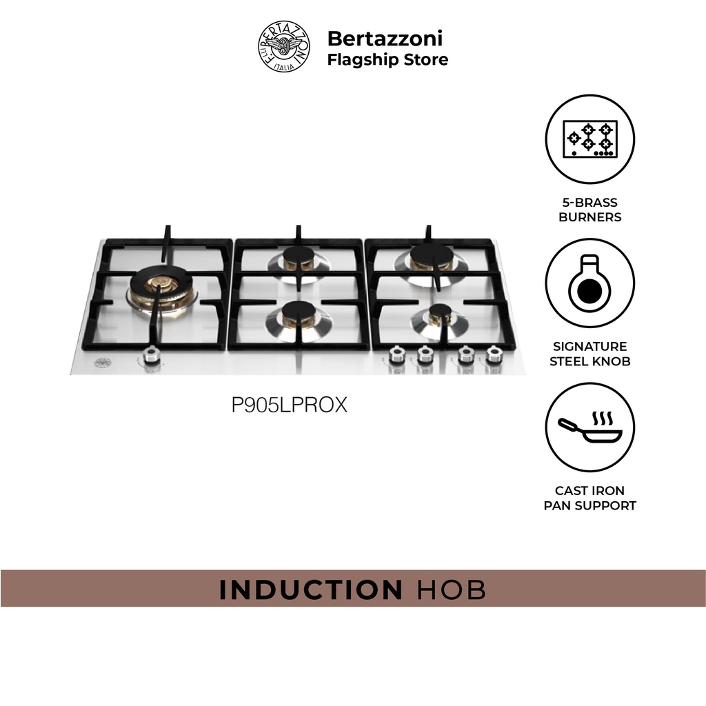 Bertazzoni P905LPRO 90cm 5burner Gas Hob with Lateral Dual Wok
