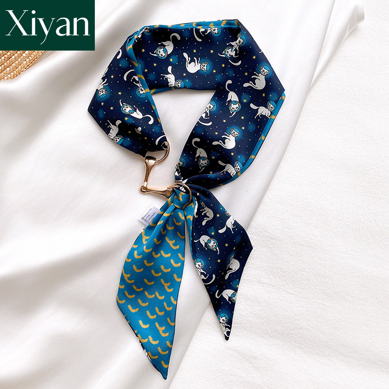 [Ready Stock]fashion women printed silk scarf bag scarf 7*130cm scarves bag handle hair scarf