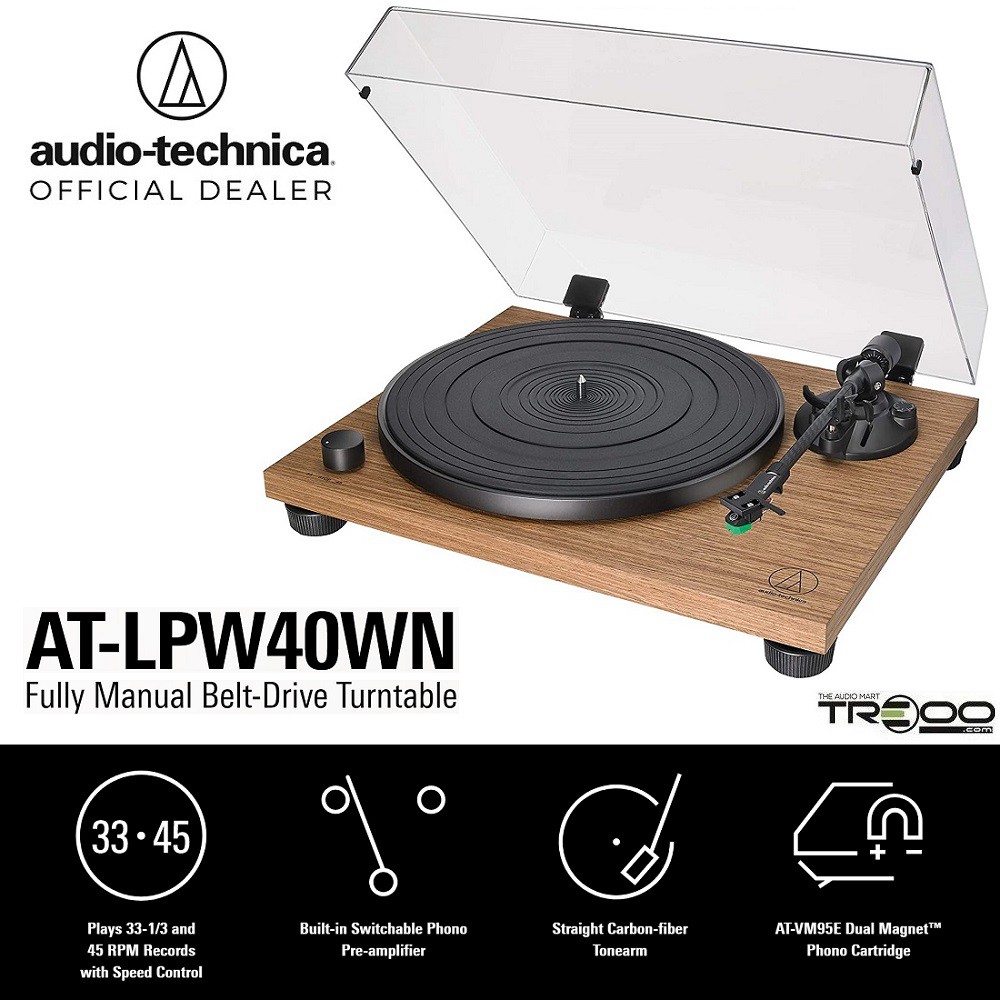 AudioTechnica ATLPW40WN Fully Manual BeltDrive Wood Stereo Turntable