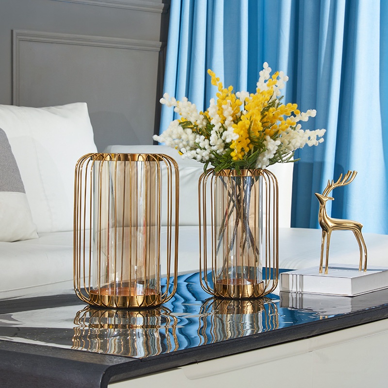 Nordic Creative Light Luxury Metal Glass Vase Dining Table Iron