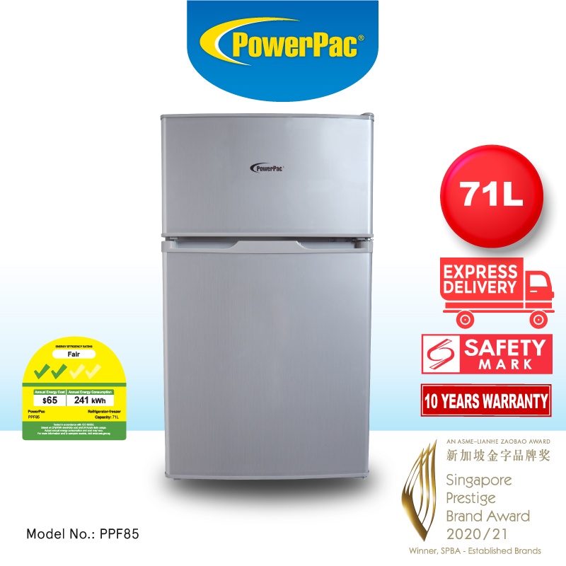 PowerPac Mini Bar Fridge 71L 2 Door with Freezer (PPF85) Shopee Singapore