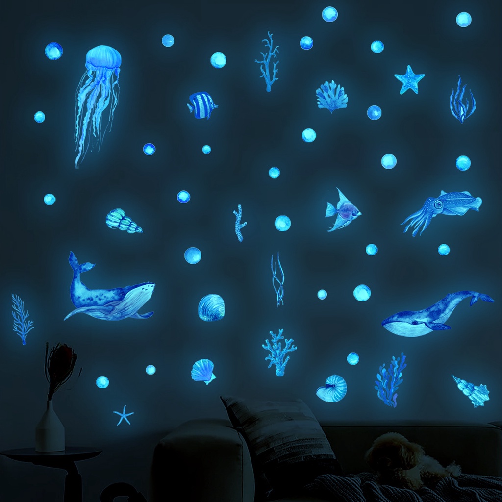 Glow in The Dark Sea Wall Stickers Ocean Themed Fluorescent Stickers