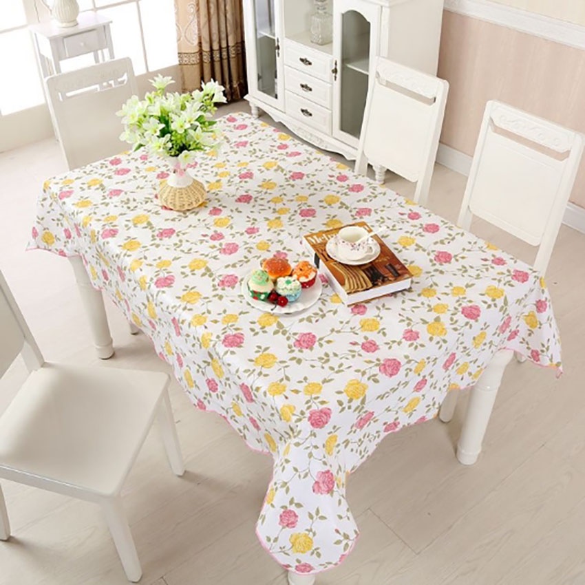 Table Cloth PEVA Wavy Edge Small Flower Print Waterproof Oilproof Table