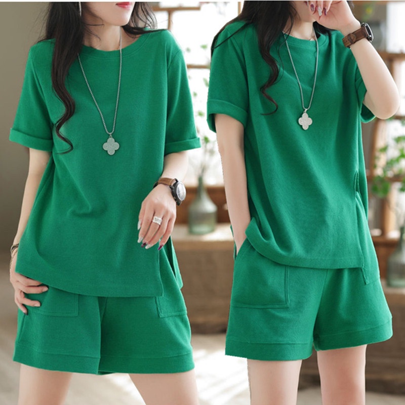 Casual Shorts Loose Retro Short Sleeve Tshirt Women Suit 2022 Summer New Fashion Twopiece Set