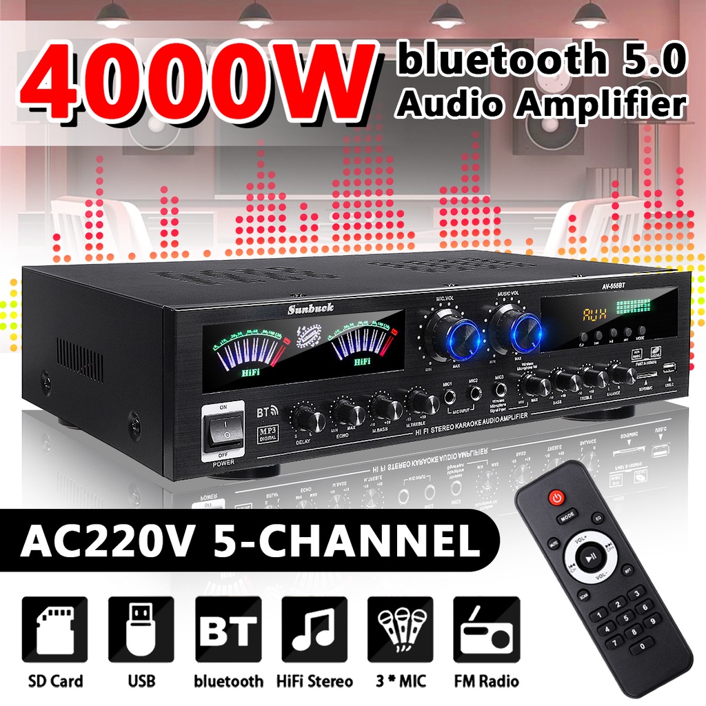 4000W AV555BT 5CH Home Theater Amplifier bluetooth Home Power Amplifier Audio Stereo