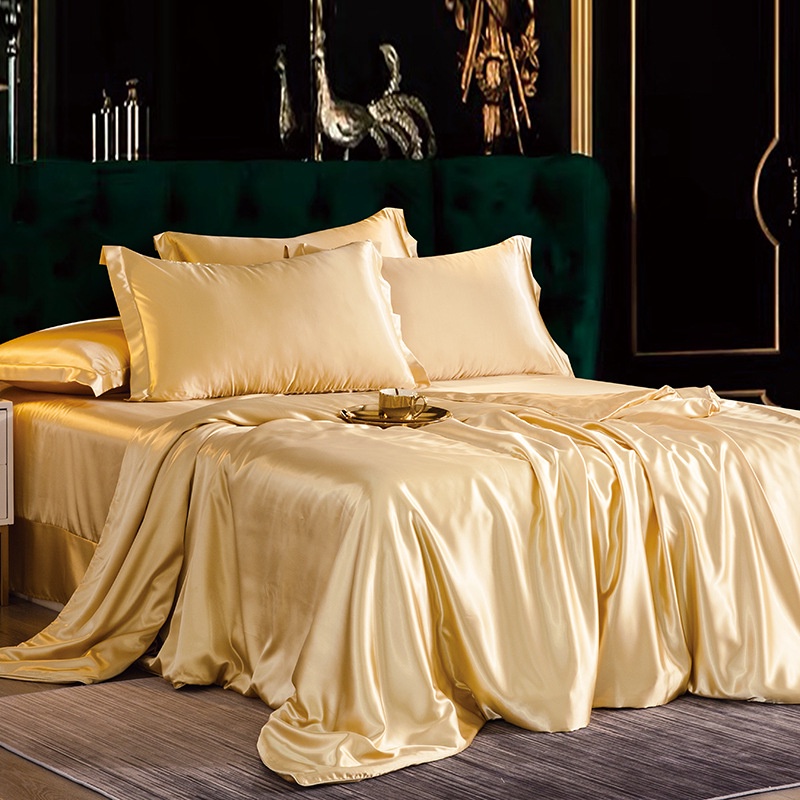 Solid color fitted sheet set mulberry silk quilt cover pillowcase real