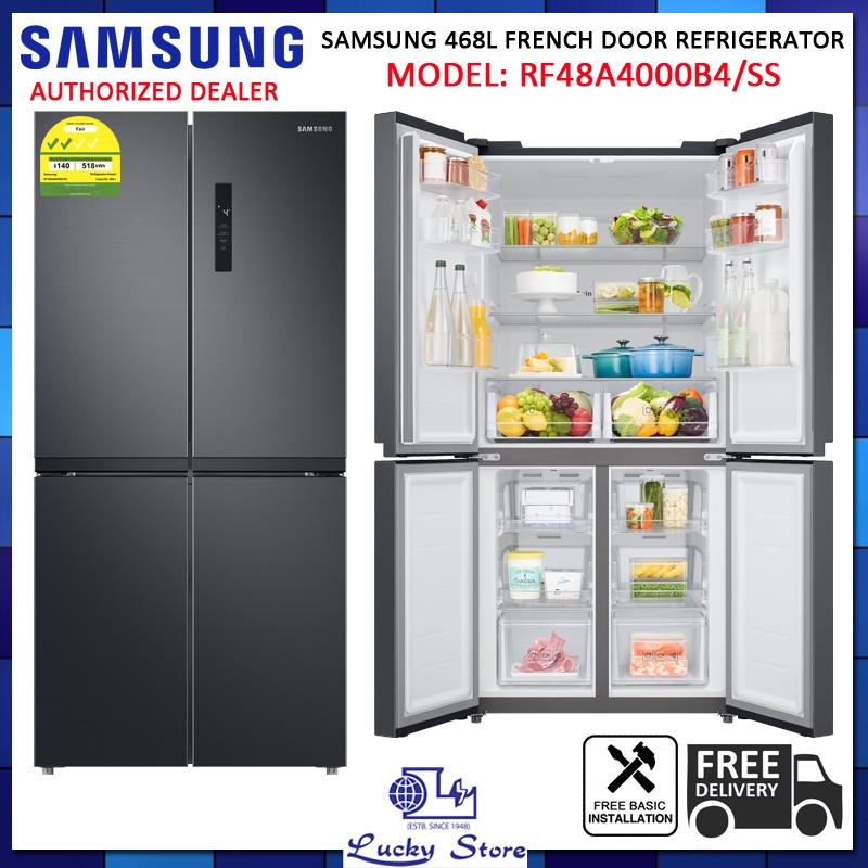 SAMSUNG RF48A4000B4/SS 468L 4 DOOR FRENCH DOOR REFRIGERATOR, 2 TICKS