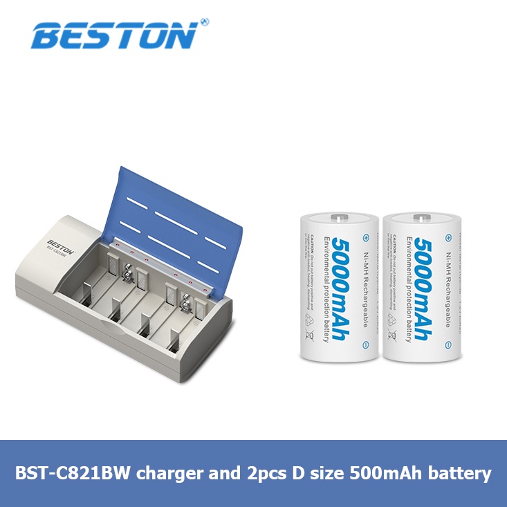 Beston C821BW Charger + Beston D size 5000mAh Rechargeable Battery