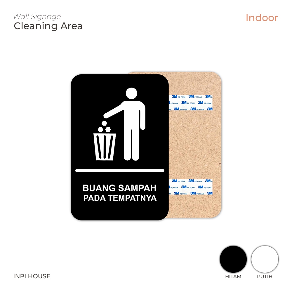 1Pc Black White MDF Wood Art Paper Doff Buang Sampah Pada Tempatnya Wall Signage 20x13.5x0.6cm