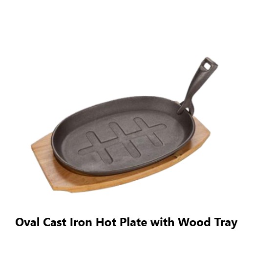 Oval Cast Iron Hot Plate with Wood Tray / 铁板烧 / SIZZLING HOT PLATE CAST