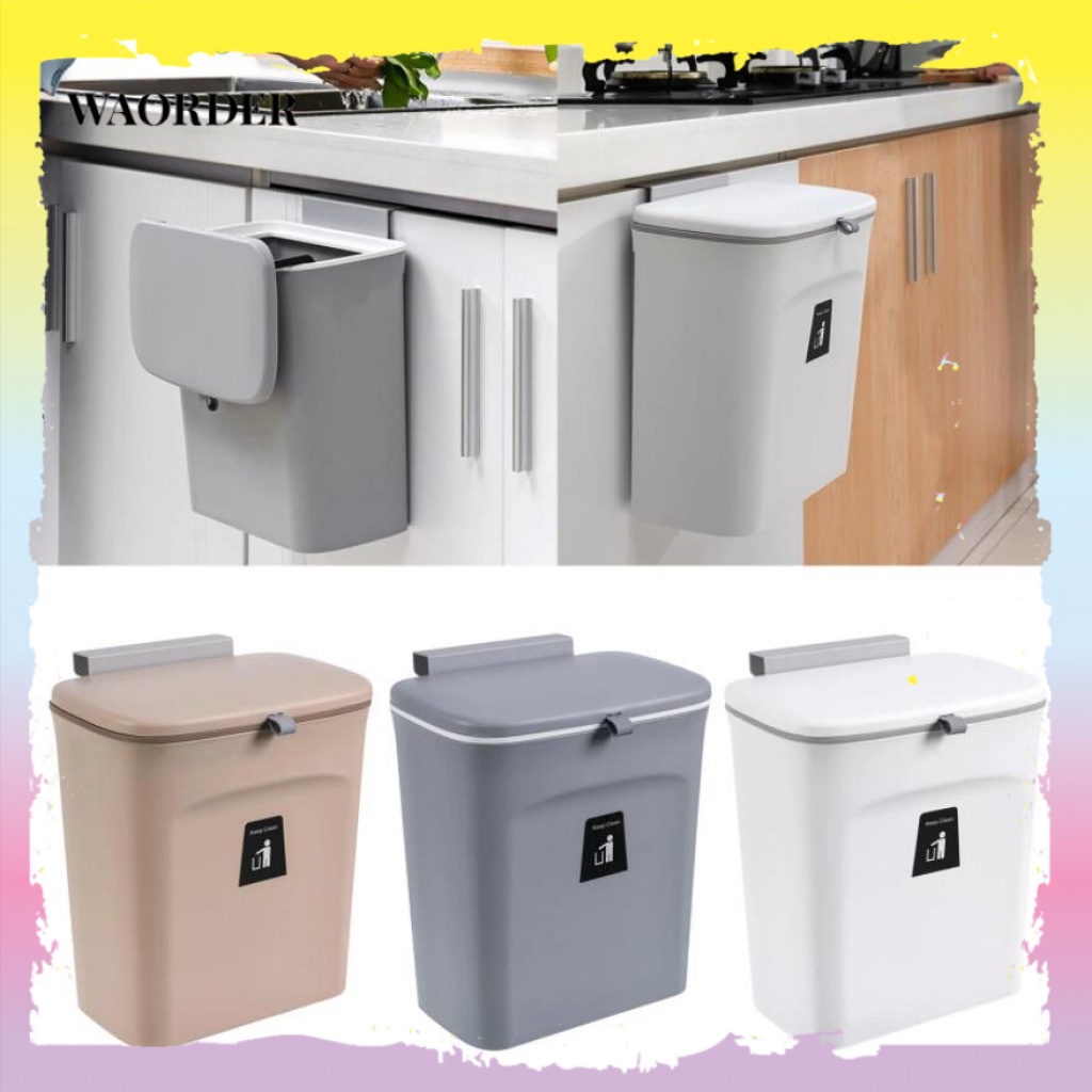 Hanging Trash Can 9L Kitchen Door with Lid Under Sink Garbage