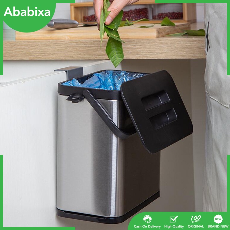 4L Kitchen Door Hanging Trash Can with Lid Sealed under Sink Garbage