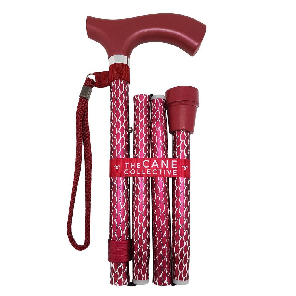 Engraved Ruby Foldable Walking Stick/Cane By THE CANE COLLECTIVE