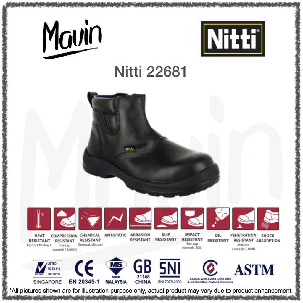 Nitti 22681 Mid Cut Zipper Safety Boots Work Shoes Shopee Singapore