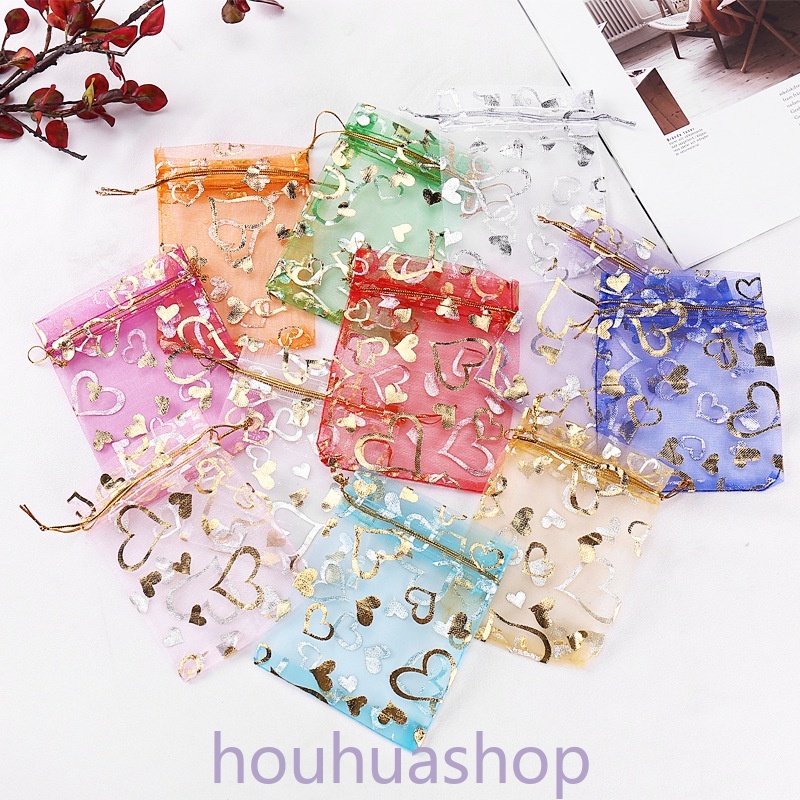 50pcs colorful organza bag iron heart rose design pounch package