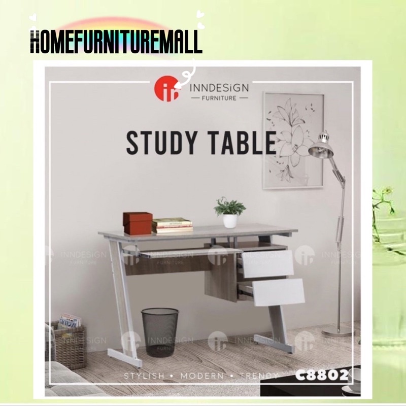 Study Table with 2 Drawers and Pullout Tray (Free Installation