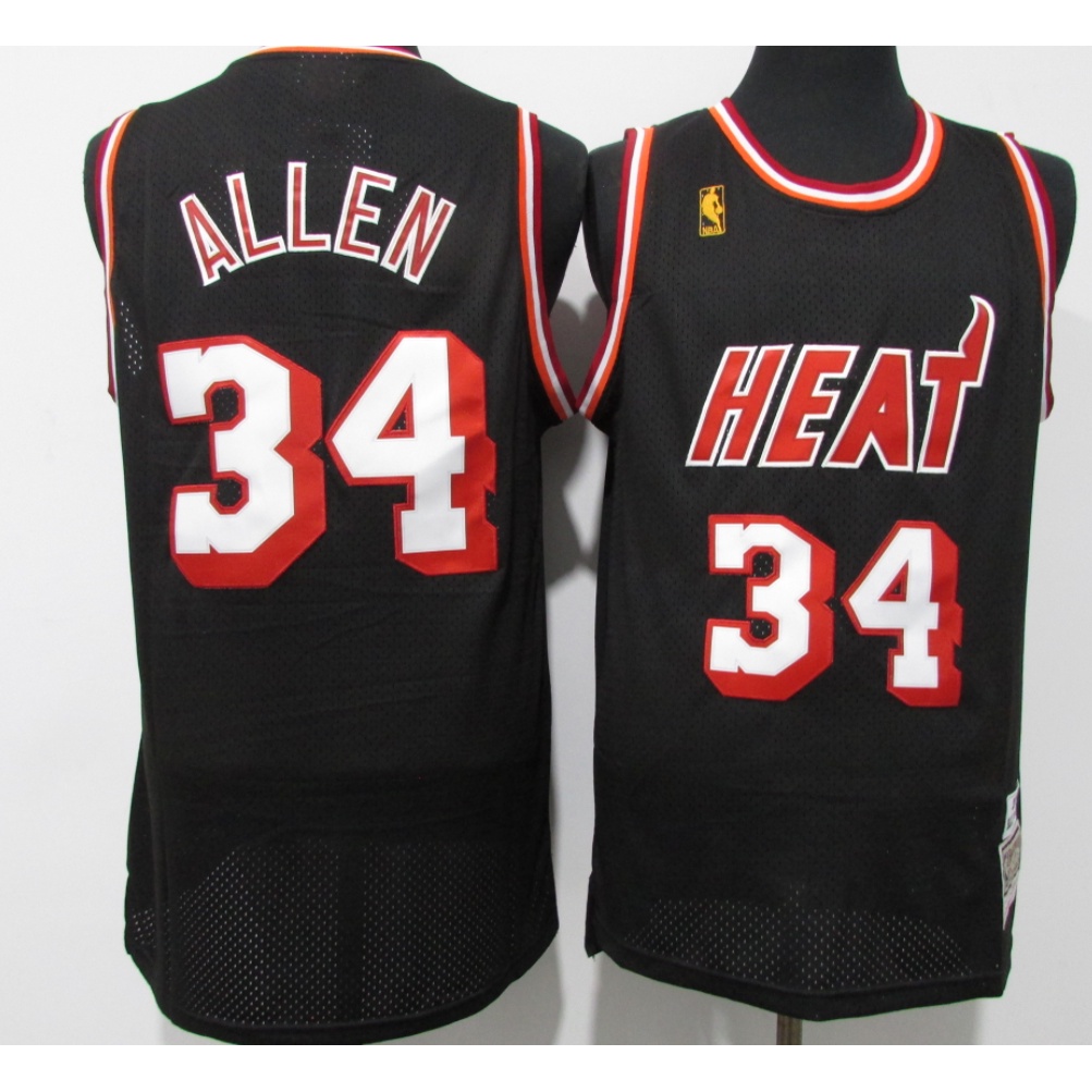 new NBA men’s Miami Heat 34 Ray Allen embroidery basketball jerseys jersey retro black Shopee