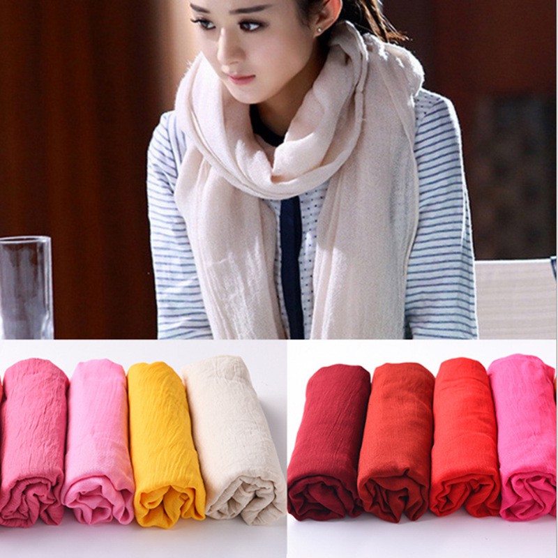 Women Thin Cotton Linen Long Scarf Lightweight Plain Color Head Scarves(150*50cm) Shopee Singapore