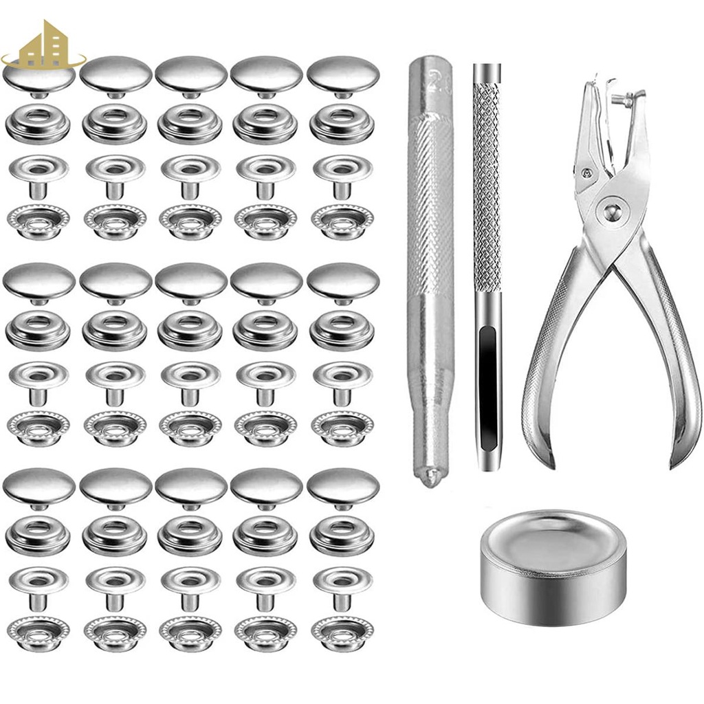 200Pcs Stainless Steel Snap Fastener Kit Durable Snaps Buttons Set