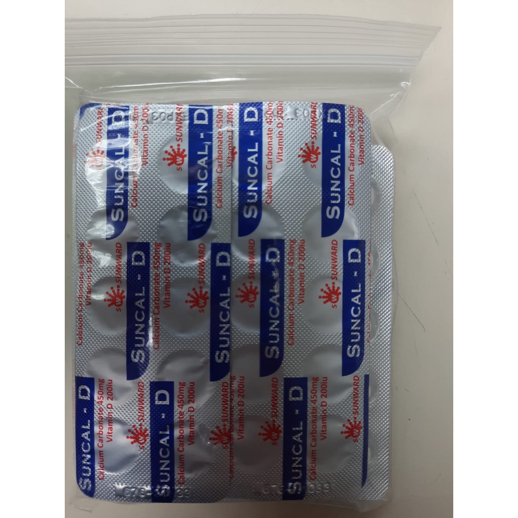 SuncalD (Calcium carbonate 450mg/Vitamin D 200IU) Tablet 100s Shopee