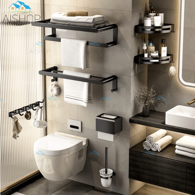[SG Seller]Black Toilet Rack Bathroom Storage Folding Towel Rack