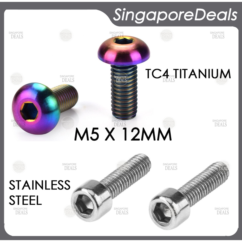 M5 X 12MM HEX HEAD BICYCLE BOTTLE CAGE SCREW TC4 TITANIUM STAINLESS
