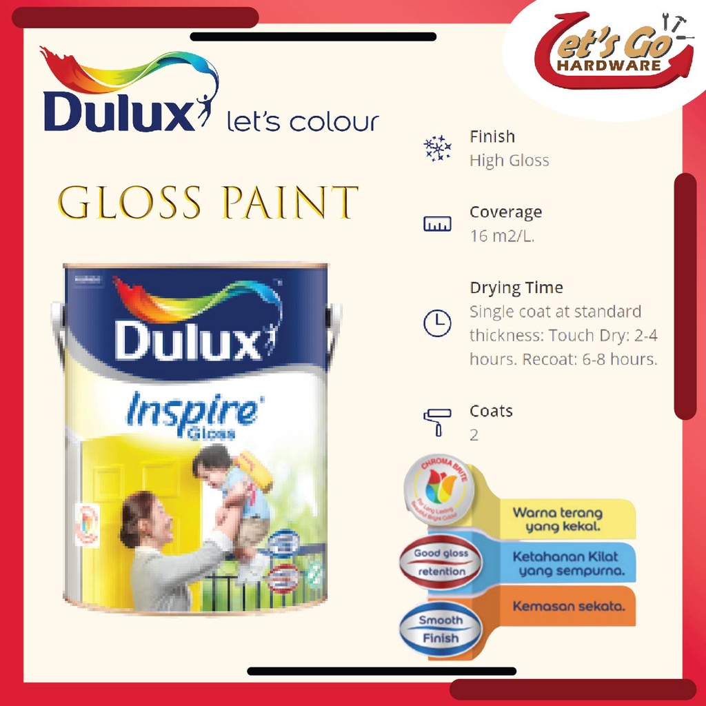 ICI Dulux 5L Inspire Gloss Paint for Wood & Metal Cat Minyak Kayu Besi