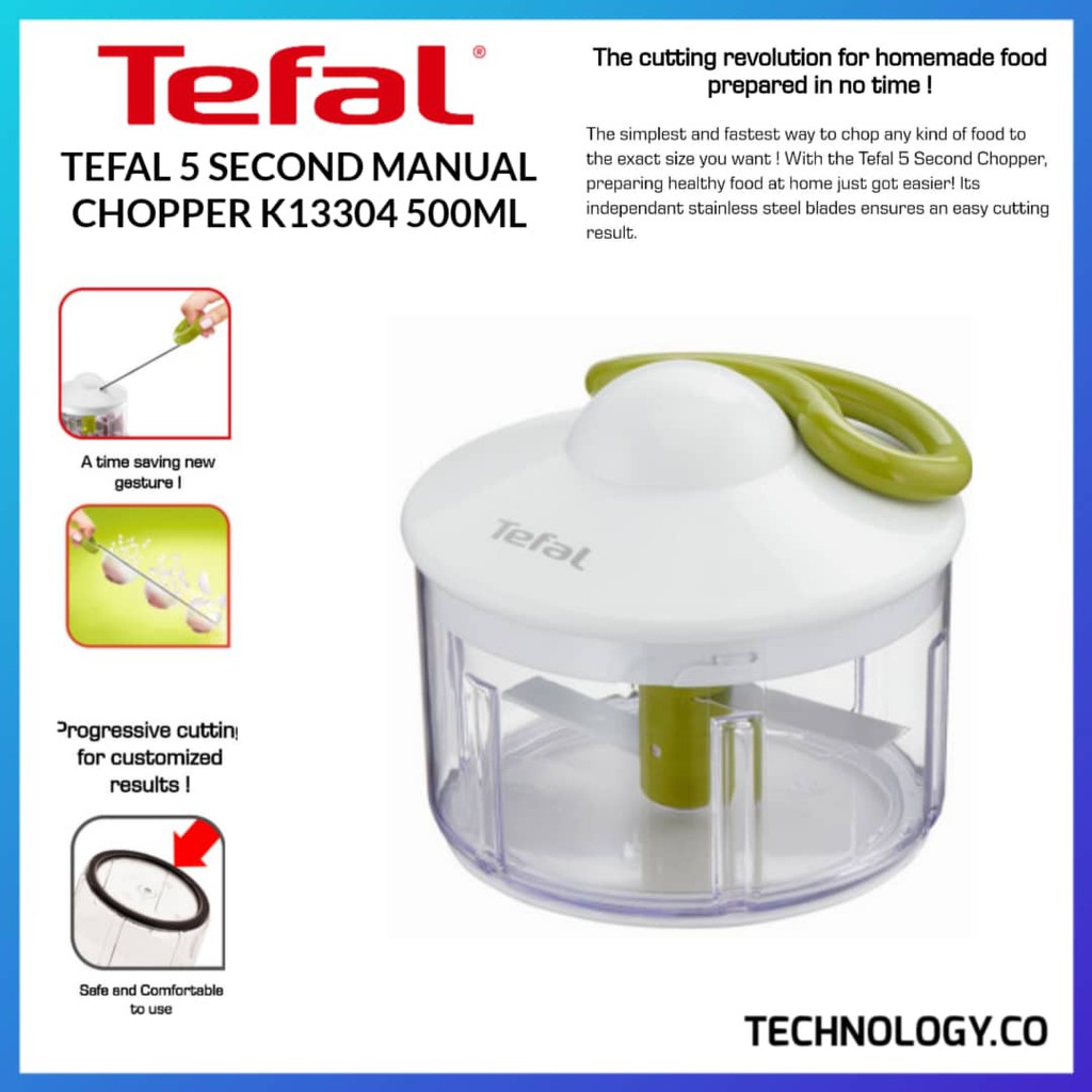 Tefal Manual Chopper Grinder Anti Slip Safe Locking 500ml K09204