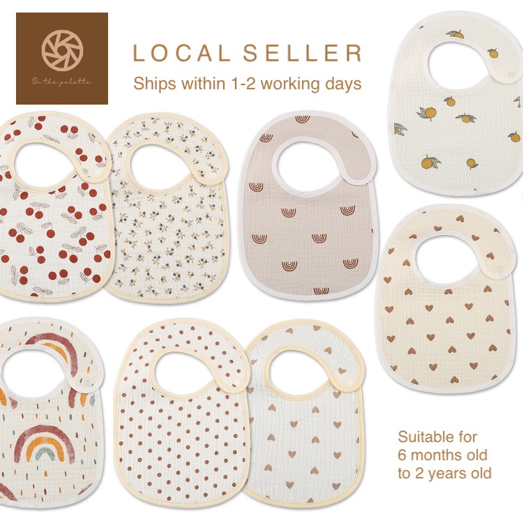 🇸🇬 (SG SELLER) 2 PCS Baby Feeding Bibs Cotton Muslin Prints waterproof
