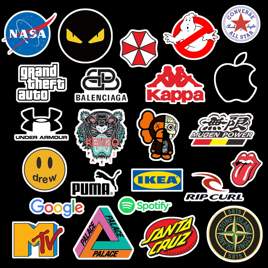 24pcs STICKER BRAND LOGO 3RD HYPEBEAST Medium Size STICKER Motorcycle Suitcase Helmet Waterproof
