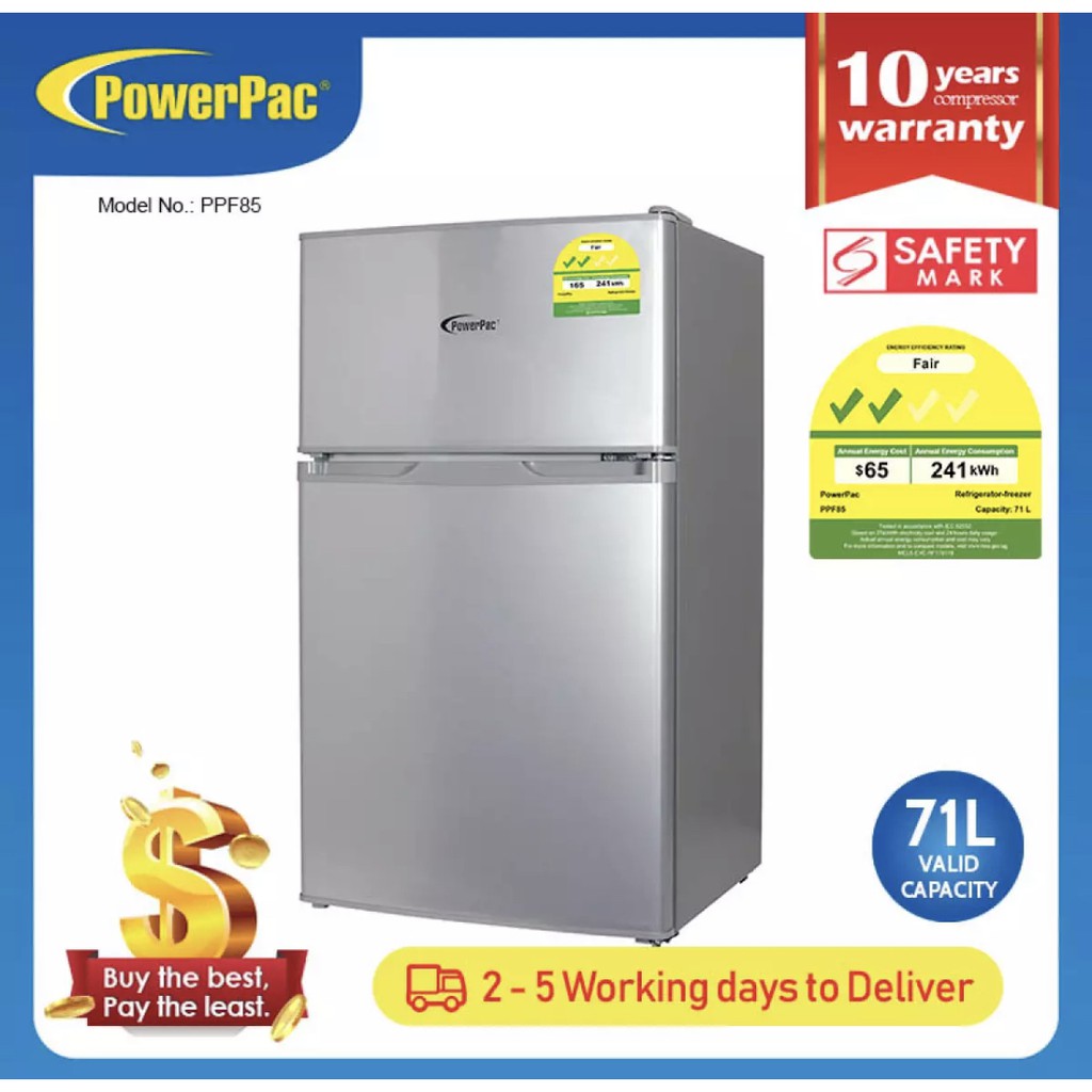 PowerPac 71L 2 Door Mini Bar Fridge with Freezer (PPF85) Shopee Singapore