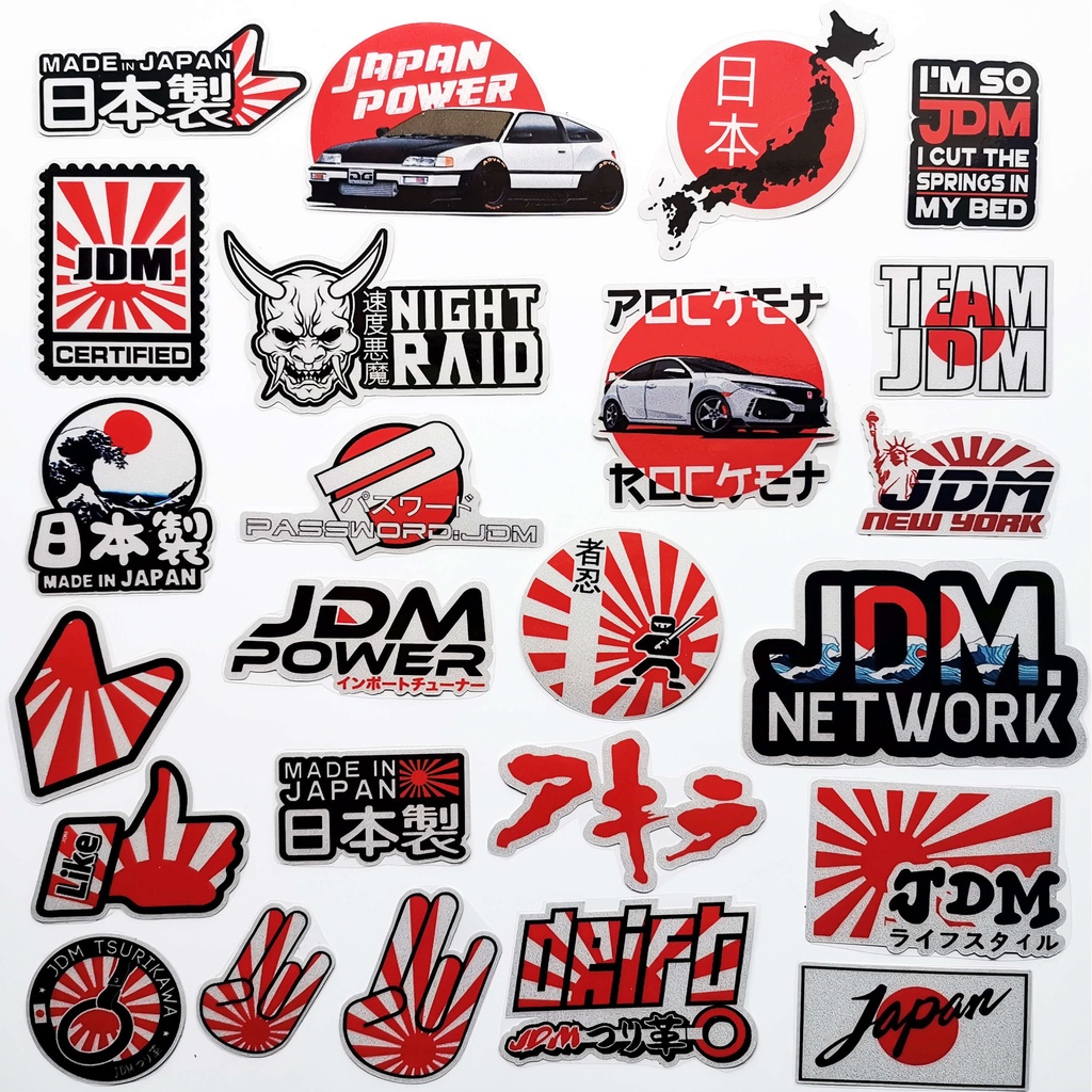 46Pcs Funny JDM Car Stickers Japan Flag Rising Sun Rear Window Stickers