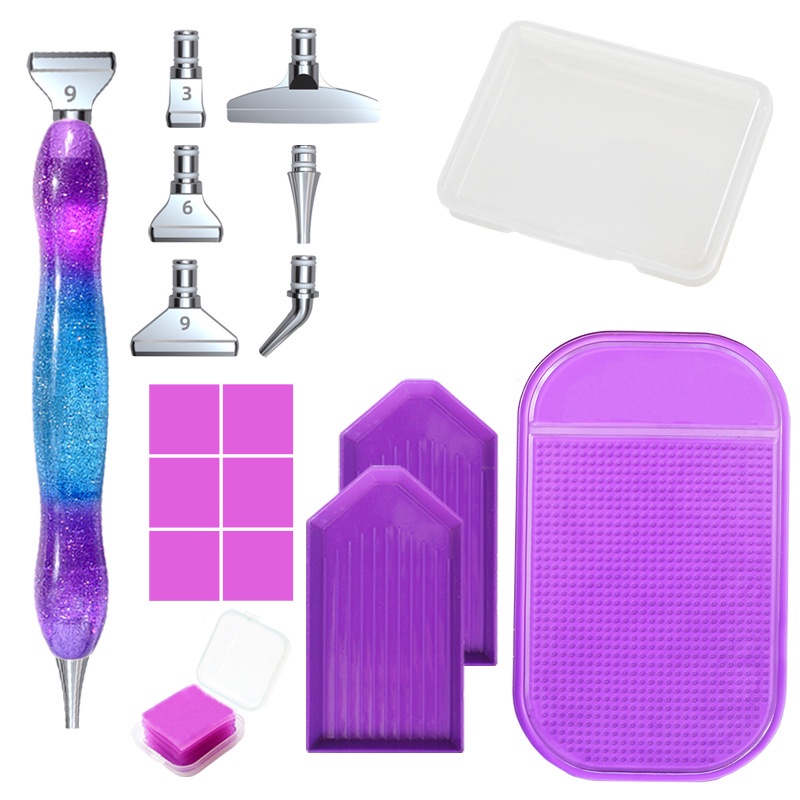 1 Set 5D Resin Crystal Diamond Painting Pen with Metal Tips Tray Glue