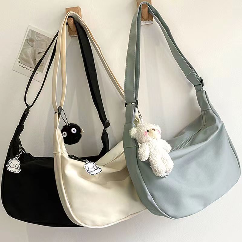 Canvas bag Solid Color Shoulder Messenger bag women's bag Casual nylon