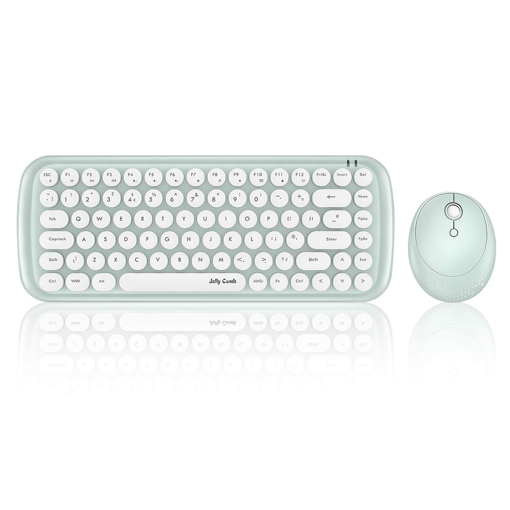 Jelly Comb Wireless Keyboard & Mouse, 2.4Ghz Ergonomic Retro Keyboard
