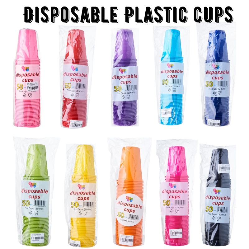 [SG Stock] Disposable Colored Plastic Cups Party Celebrations 7oz Party