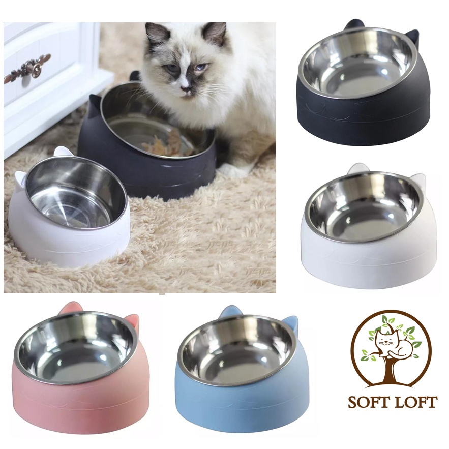 Raised Cat Bowl Tilted 15° Slanted Elevated Bulldog Feeder NonSpill