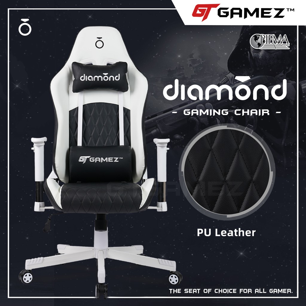 GTGAMEZ Diamond High Back PU Leather / Mesh Back Gaming Chair with