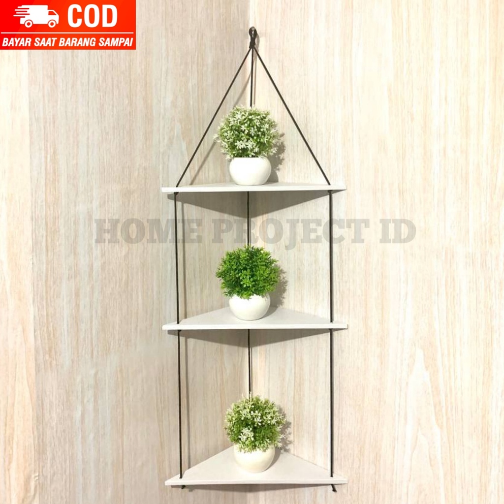 HIASAN DINDING Multipurpose Minimalist Triangle Corner Rope Shelf Wall