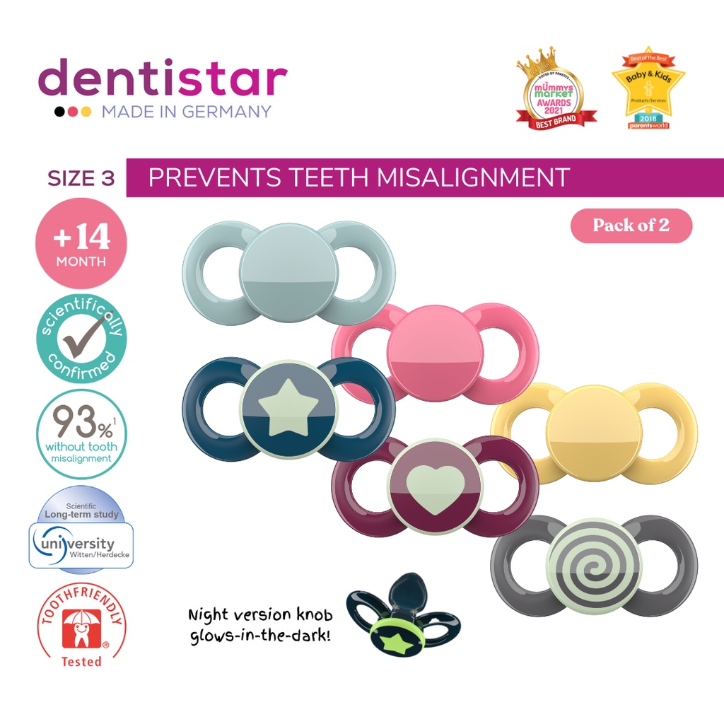 NEW! Dentistar Toothfriendly Day & Night Pacifier Size 3 Set (14+ months) Shopee Singapore
