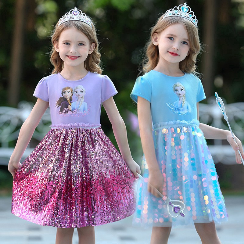 Frozen 2 Girls Dress for Kids Sequin Lace Birthday Party Wedding Dress