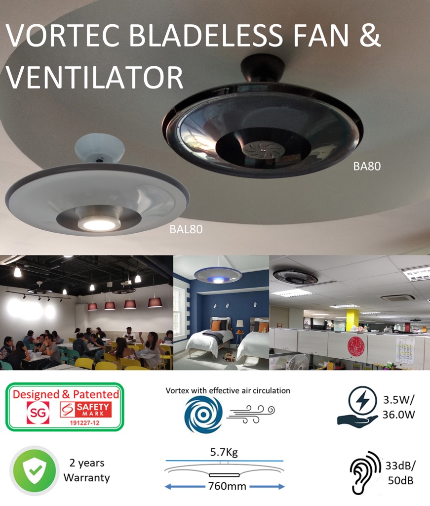 Vortec Bladeless Ceiling Fan & ventilator Shopee Singapore