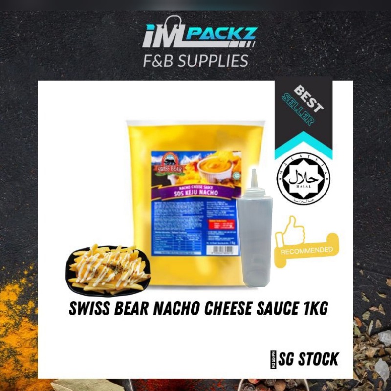 SWISS BEAR NACHO CHEESE SAUCE HALAL 1KG + 1 x Squeeze Bottle Shopee