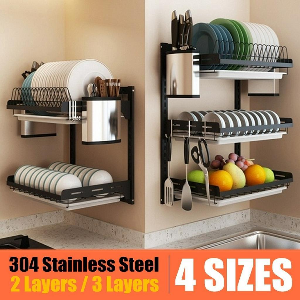 Black 304 Stainless Steel Wall Mount Kitchen Organizer Storage Holder