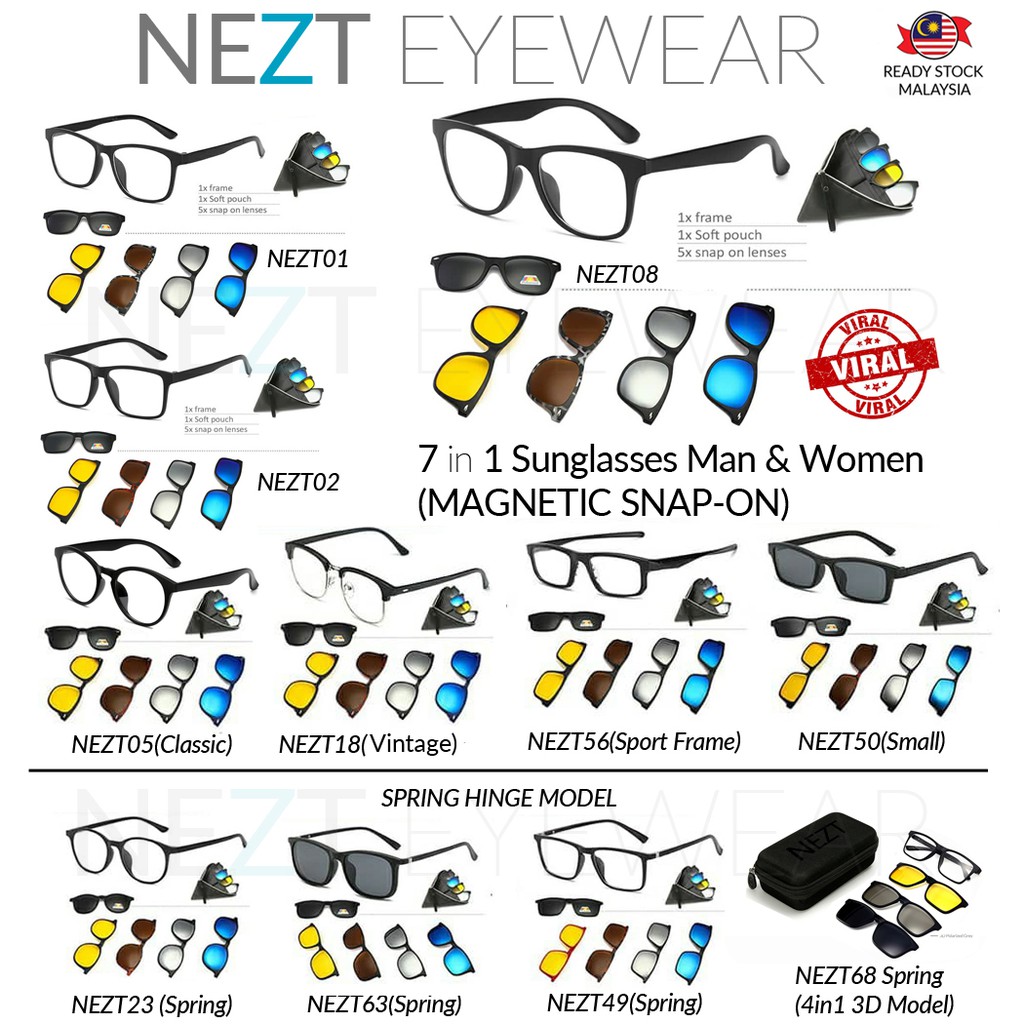 6 in 1 NEZT SnapOn Sunglasses ALL MODEL MY Shopee Singapore