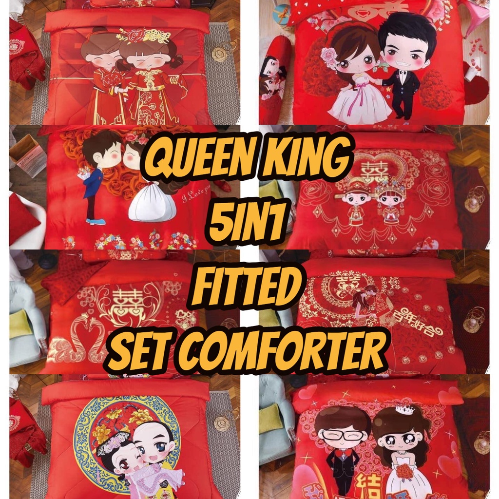 WEDDING Bedsheet KING QUEEN 5in1 Marriage Fitted 结婚床单 Design With