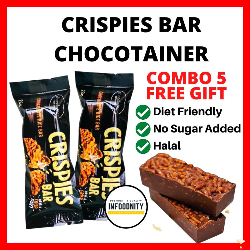 [CRISPIES BAR] CHOCOTAINER Energy Bar No Sugar Free Dark Chocolate Breakfast Cereal Halal Diet