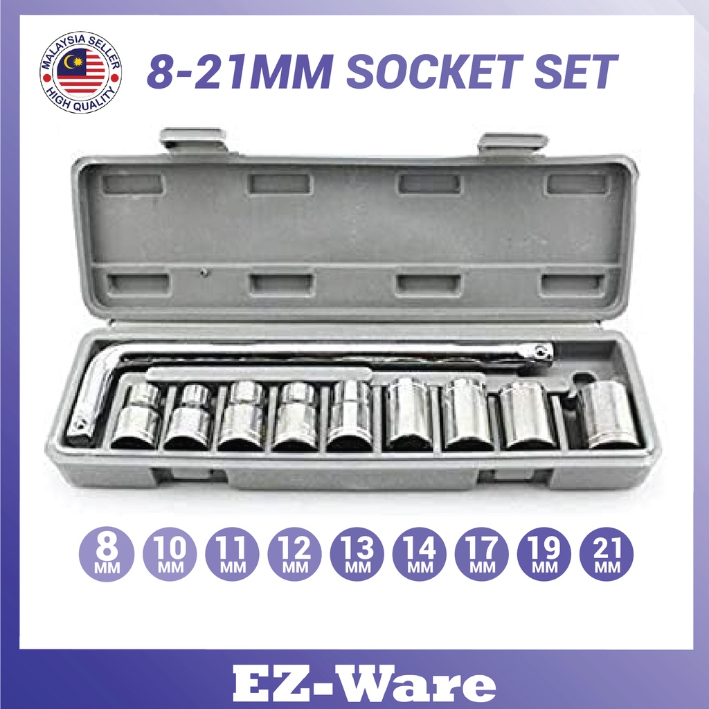 10PCS 8MM 21MM 1/2'' L Type Spanner Box Socket Set Box Set Spanner