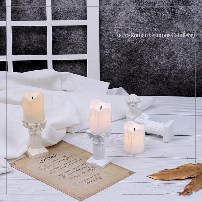 RetroRoman Pillars + Faux Candles Light Home Decor Wedding Table Decoration Photography